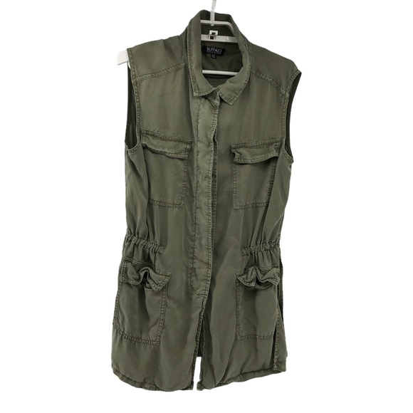 Buffalo David Button Med Green Sleeveless Shirt - Picture 2 of 8